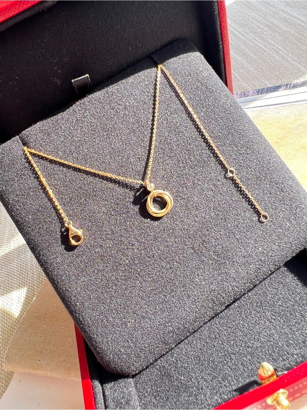 Cartier 18K Gold Sapphire Trinity Pendant 1 Diamond Necklace